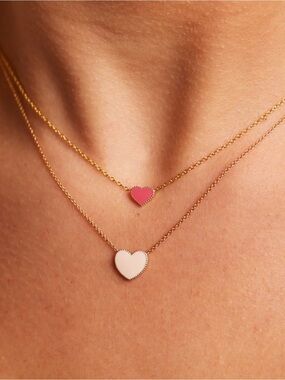 Baby Gold 6mm Enamel Hot Pink Heart Necklace